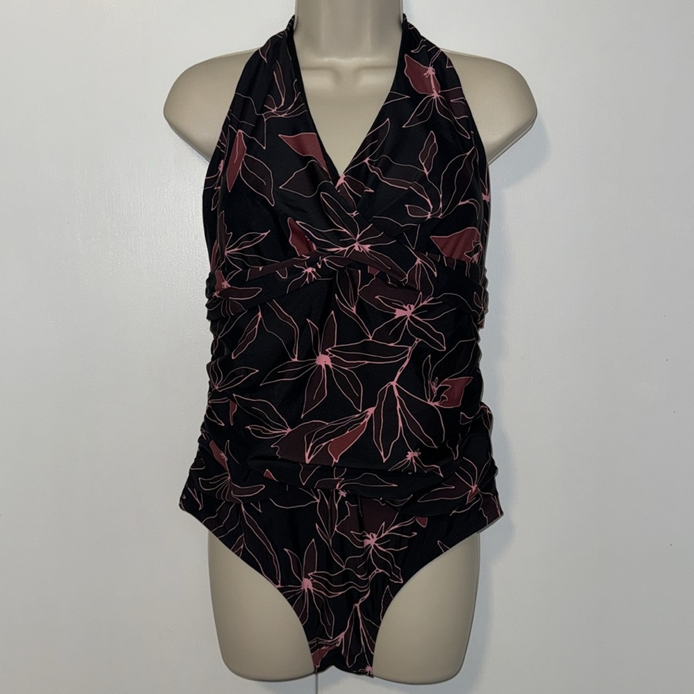 Eddie Bauer One Piece Ruched Swimsuit Tropical Floral Print Women’s XL